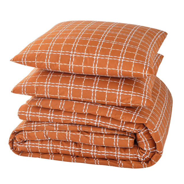 Parure de lit en toile de coton CRAFTED CHECK camel 240 x 220 cm