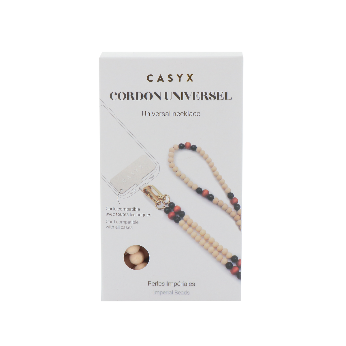 CASYX Cordon de téléphone Universel perles imperiales Beige
