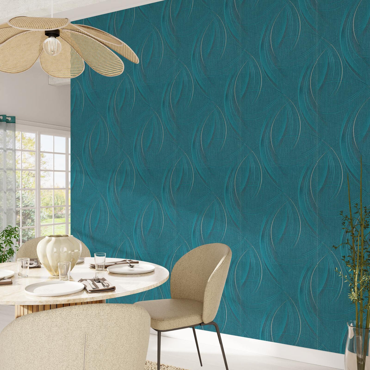 Papier peint intissé Frisson Bleu paon