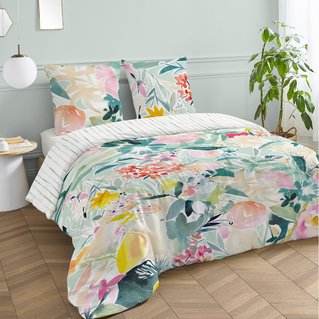 Parure de lit en percale de coton AQUARELLA multicolore 260 x 240 cm