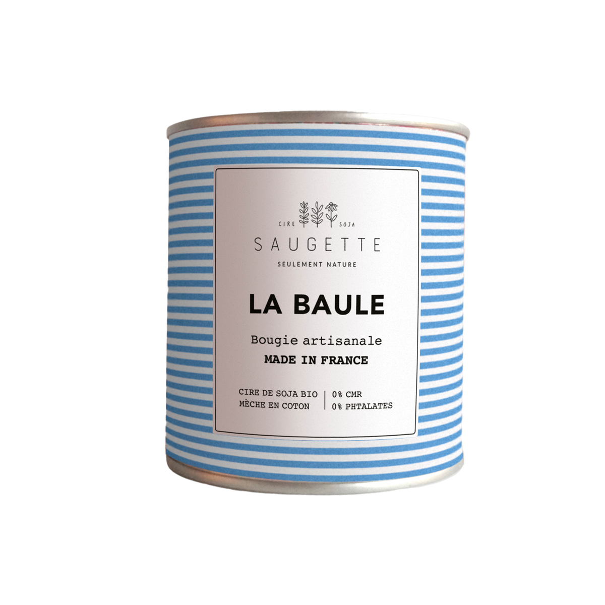SAUGETTE Bougie parfumée La baule Bleu Notes marines sur un fond de santal et de pin, laissant un délicat sillage boisé. 200G