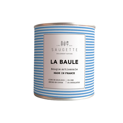SAUGETTE Bougie parfumée La baule Bleu Notes marines sur un fond de santal et de pin, laissant un délicat sillage boisé. 200G