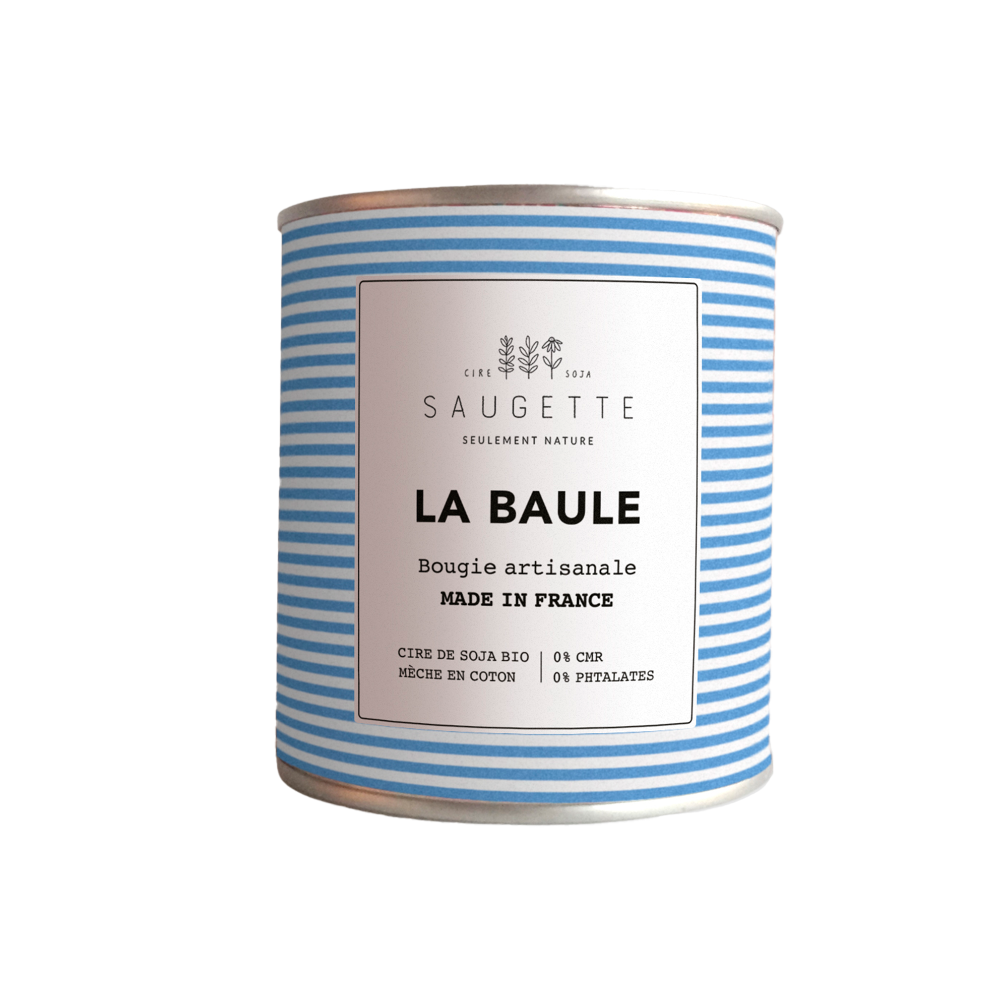 SAUGETTE Bougie parfumée La baule Bleu Notes marines sur un fond de santal et de pin, laissant un délicat sillage boisé. 200G