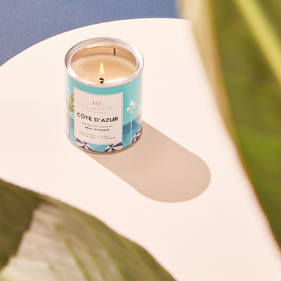 SAUGETTE Bougie parfumée Côte d'azur Bleu Melon et de fleurs d’oranger, de jasmin et de roses sur un fond boisé adouci de vanille et de musc 200G