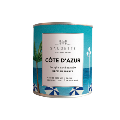 SAUGETTE Bougie parfumée Côte d'azur Bleu Melon et de fleurs d’oranger, de jasmin et de roses sur un fond boisé adouci de vanille et de musc 200G