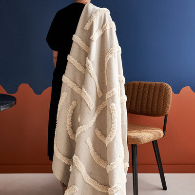 Plaid franges Mauro Blanc cassé