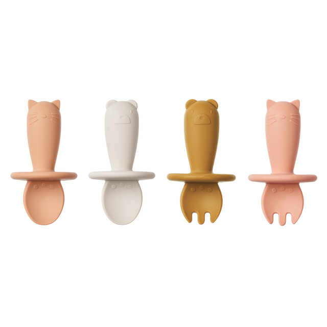 LIEWOOD Coffret couverts bébé ANIMAUX rose / blanc / jaune