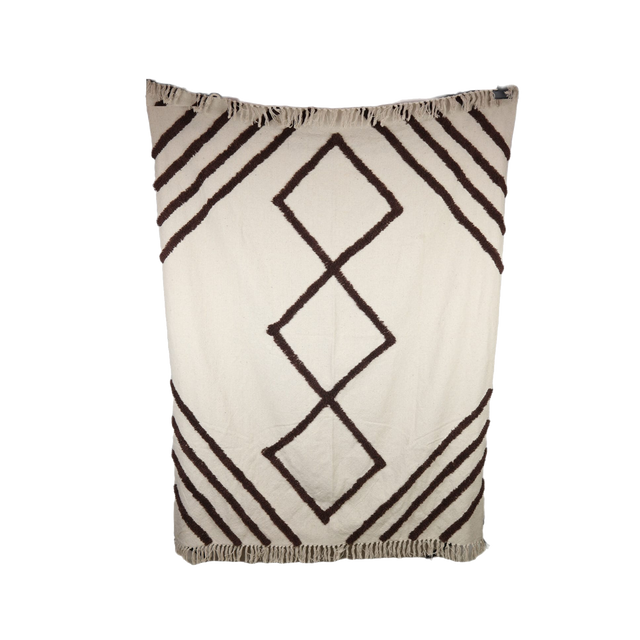 Plaid coton RATTAN coloris blanc cassé/marron