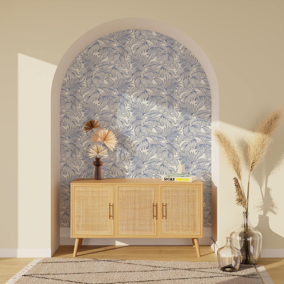 Papier peint intissé Manahiva Bleu électrique