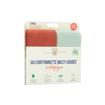 ANOTHERWAY Set ménage Chiffonnettes Corail et bleu