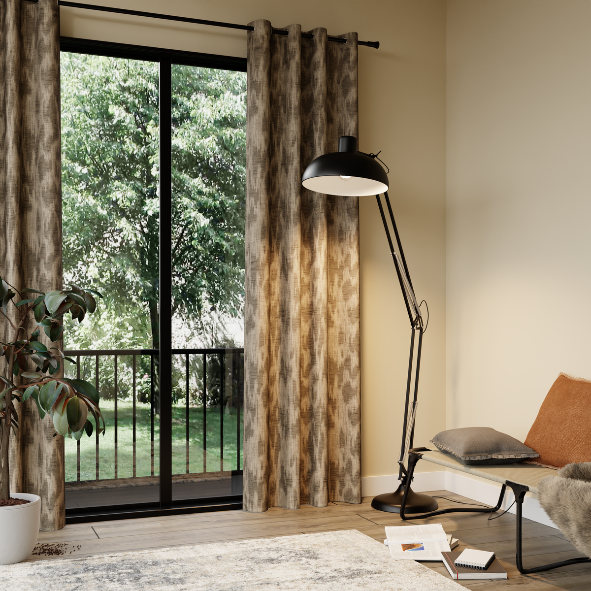 Rideau Erwann Camel chiné noir