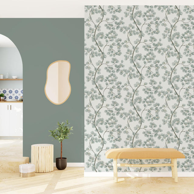 Papier peint intissé ALBIZIA coloris vert de gris