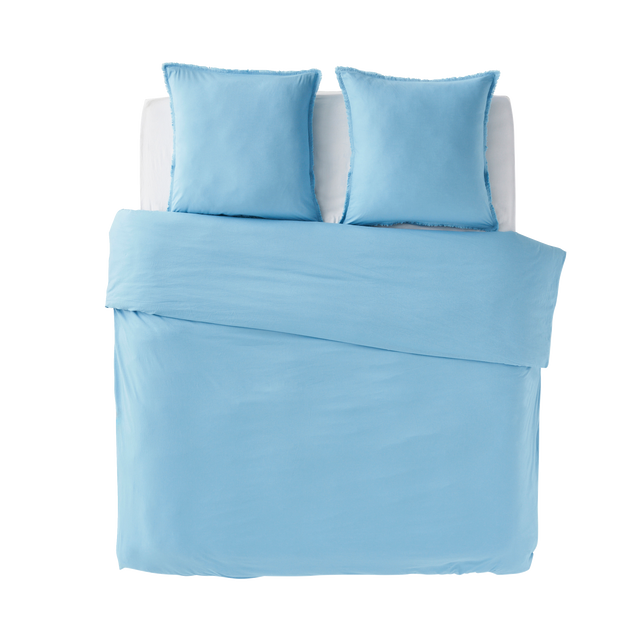 Parure de lit en coton lavé ZOHA bleu acier 240 x 220 cm