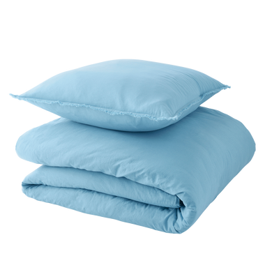 Parure de lit en coton lavé Zoha Bleu acier