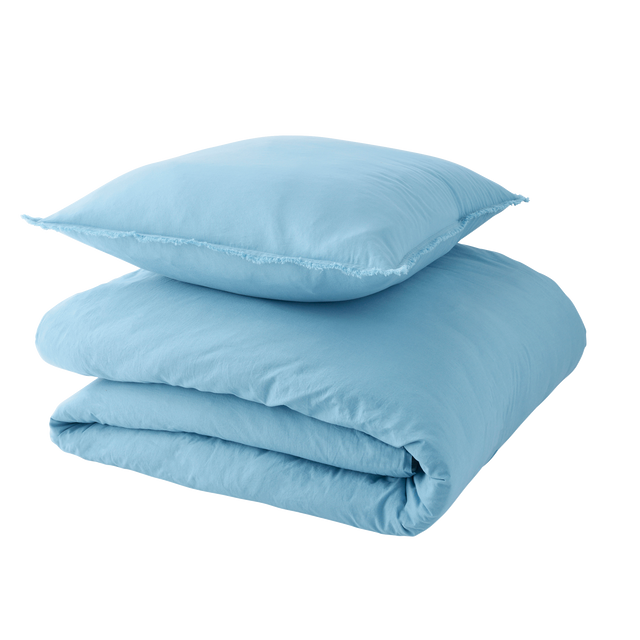 Parure de lit en coton lavé ZOHA bleu acier 240 x 220 cm