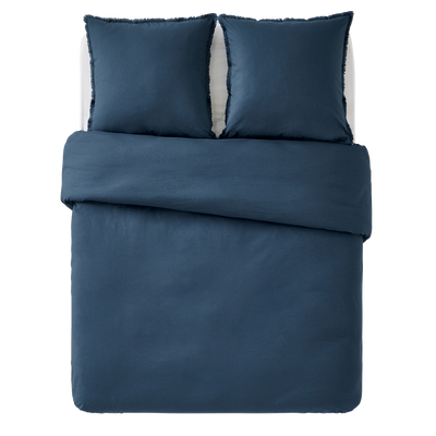 Parure de lit en coton lavé Zoha Bleu nuit