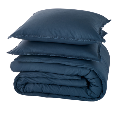 Parure de lit en coton lavé Zoha Bleu nuit