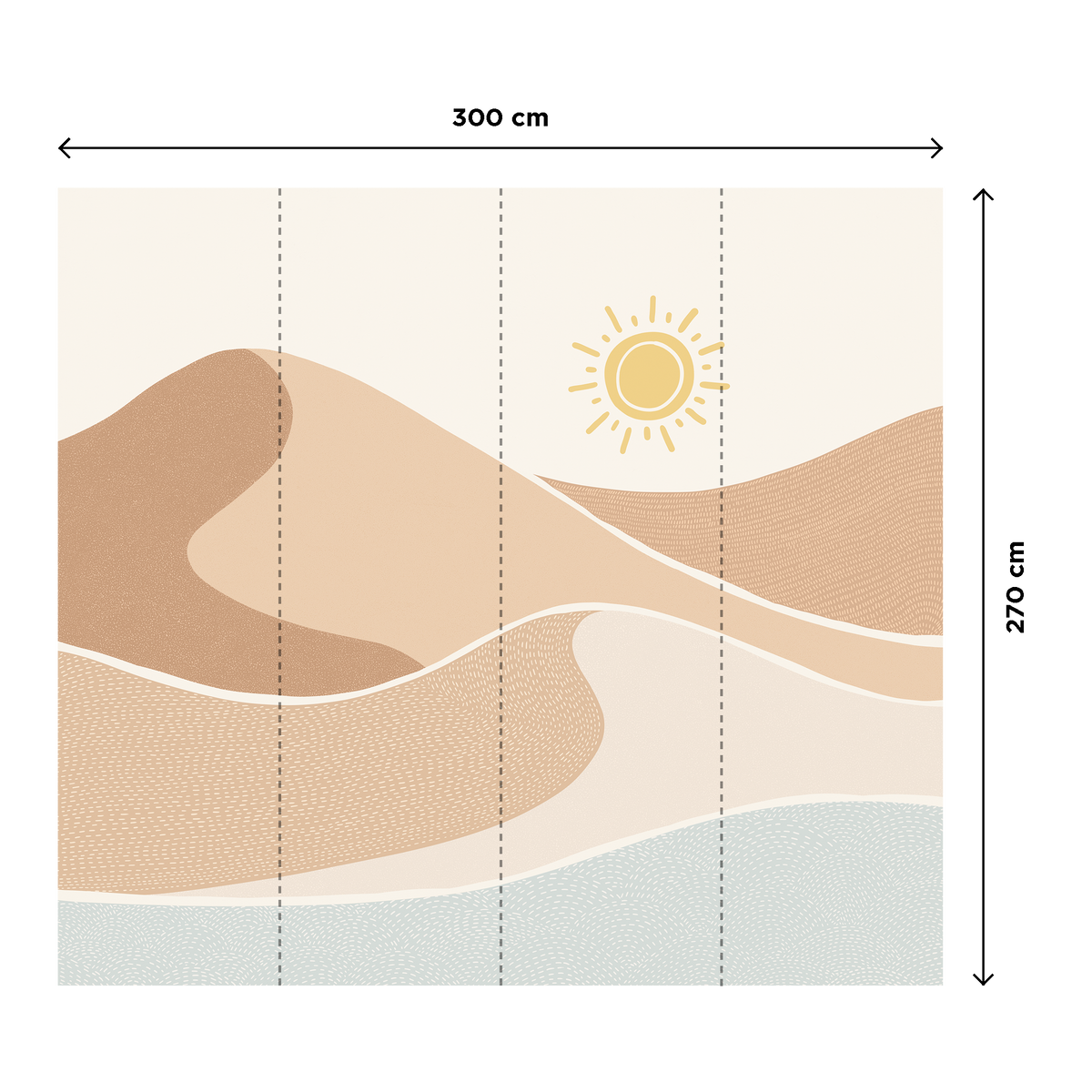 4MURS Papier peint panoramique XL Chemin des dunes Bleu pastel et terracotta rosé Mat