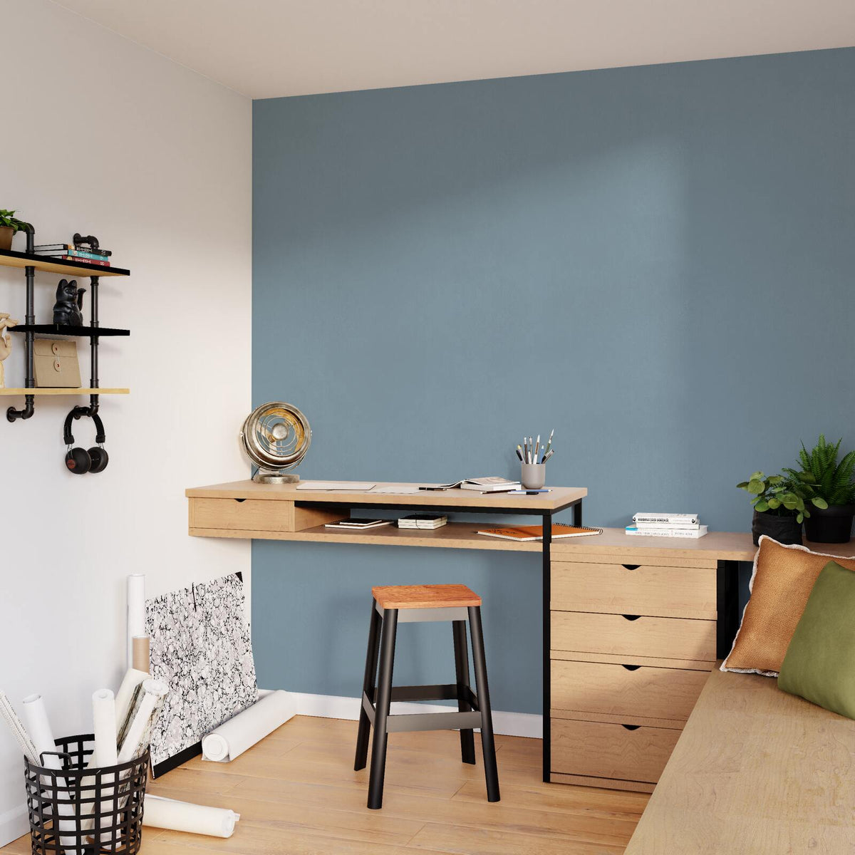 4MURS Papier peint intissé Classic line Bleu fumé Lisse