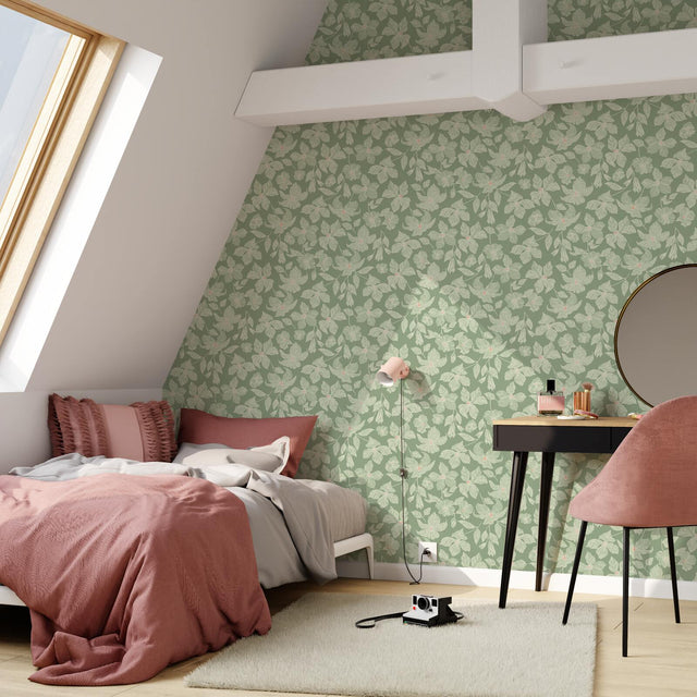 4MURS Papier peint intissé CLEMATITE coloris vert de gris