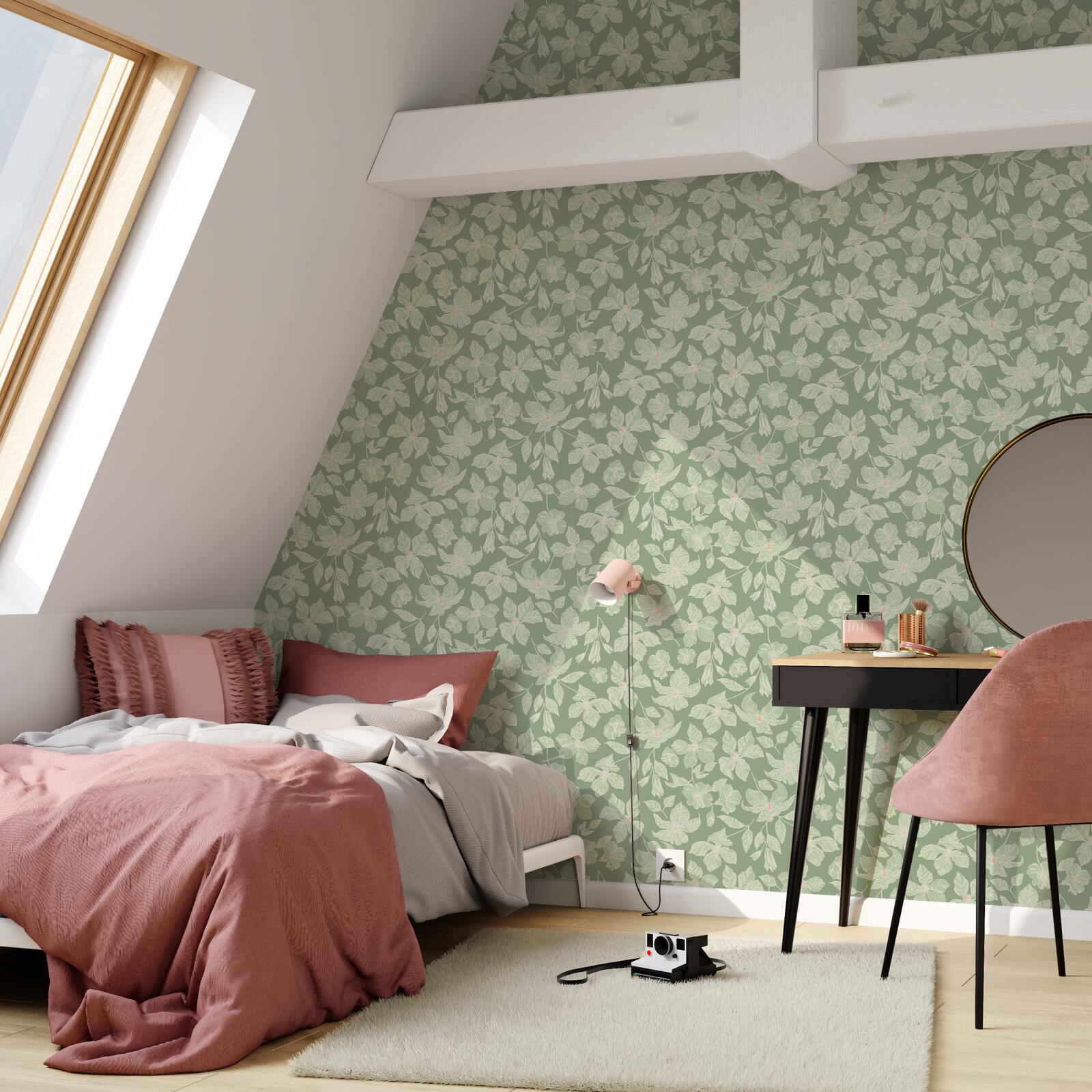 4MURS Papier peint intissé Clematite Vert de gris