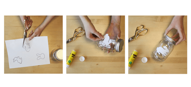 Découpage et collage sur patron en forme de lapin sur le bocal