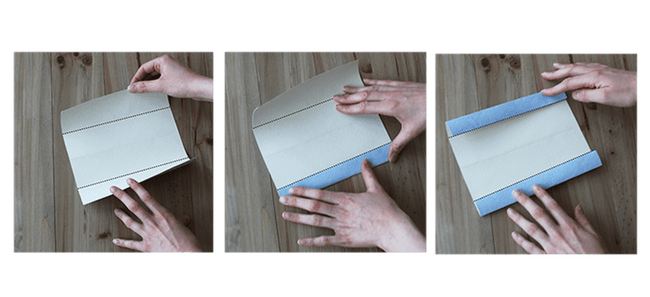 Etape 2 du pliage avec un rabat des côtés sur la moitié du premier pli