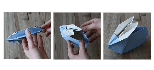 Etape 18 avec pliage des coins vers l'intérieur pour former les pattes