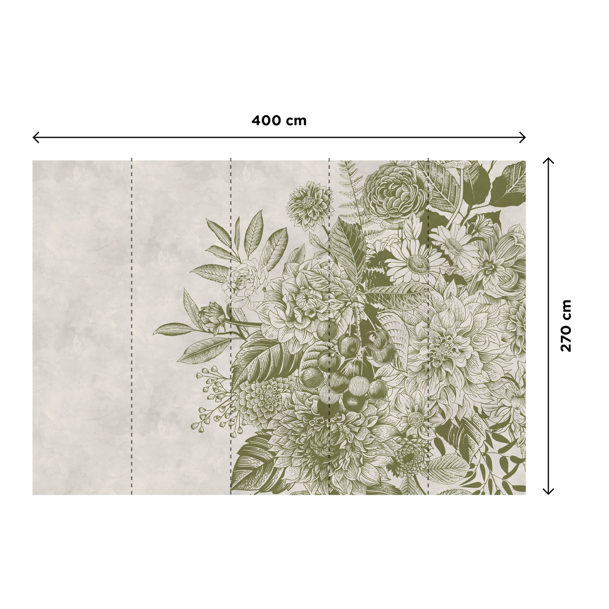 Papier peint panoramique XL Racimo Vert olive Satiné