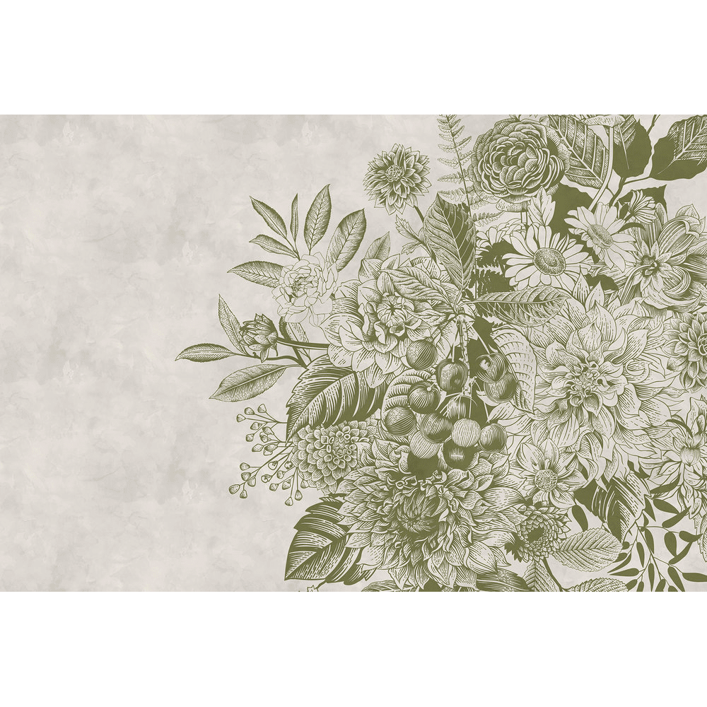 Papier peint panoramique XL Racimo Vert olive Satiné