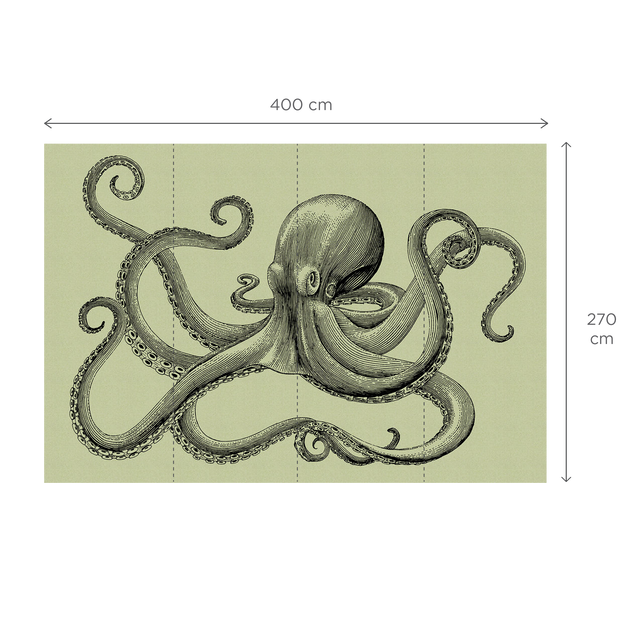 Papier peint panoramique XL POLPO 400 x 270 cm vert tilleul et noir