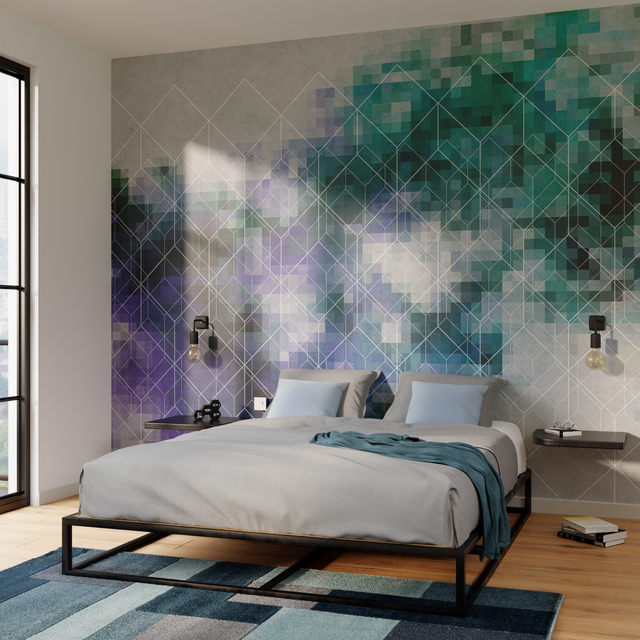 Papier peint panoramique XL PIXELCOLORS 400 x 270 cm bleu pétrole et vert émeraude