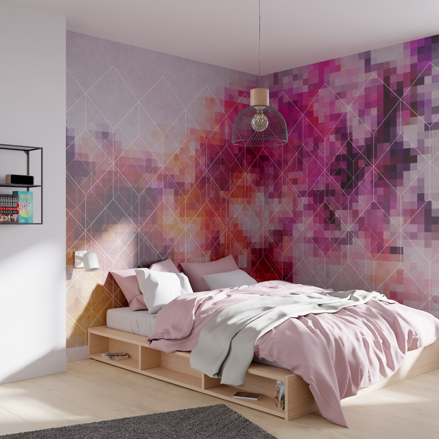 Papier peint panoramique XL PIXELCOLORS 400 x 270 cm rose fuchsia et orange sanguine