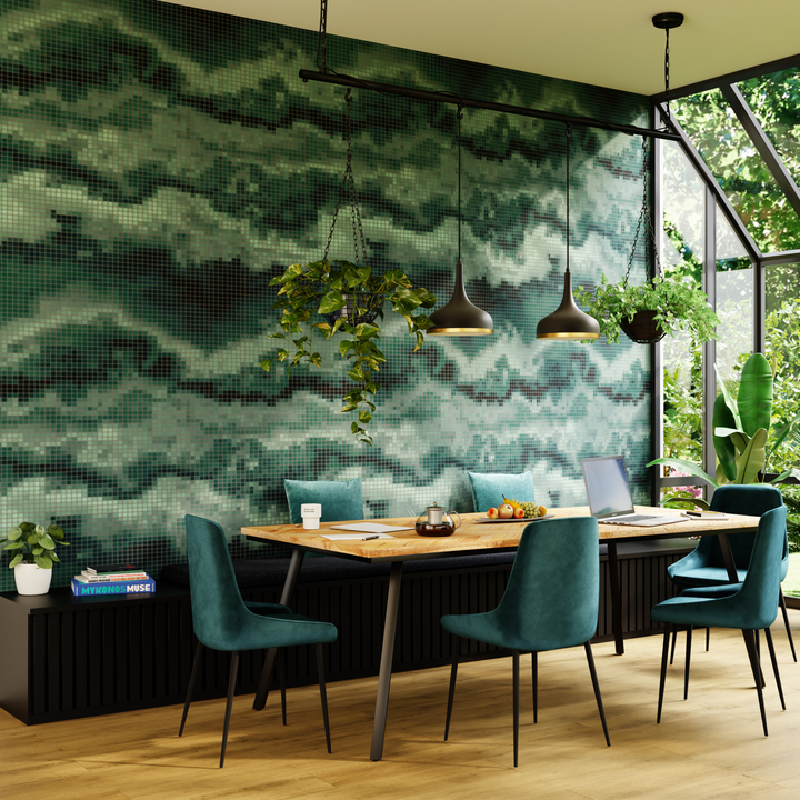 Papier peint panoramique XL Mosaico Vert bouteille Satiné