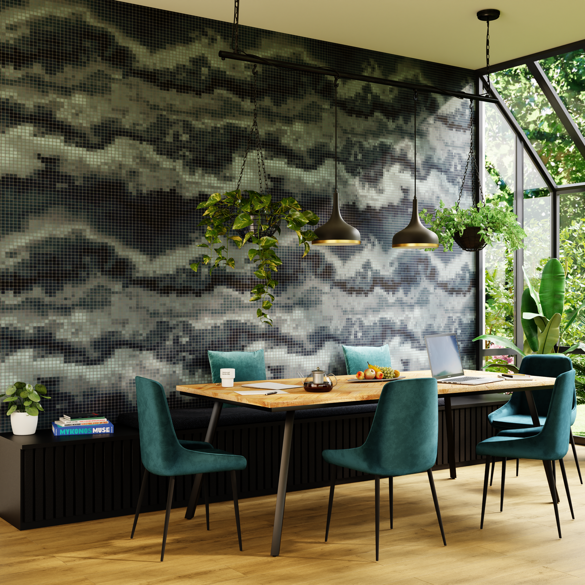 Papier peint panoramique XL Mosaico Bleu foncé Satiné