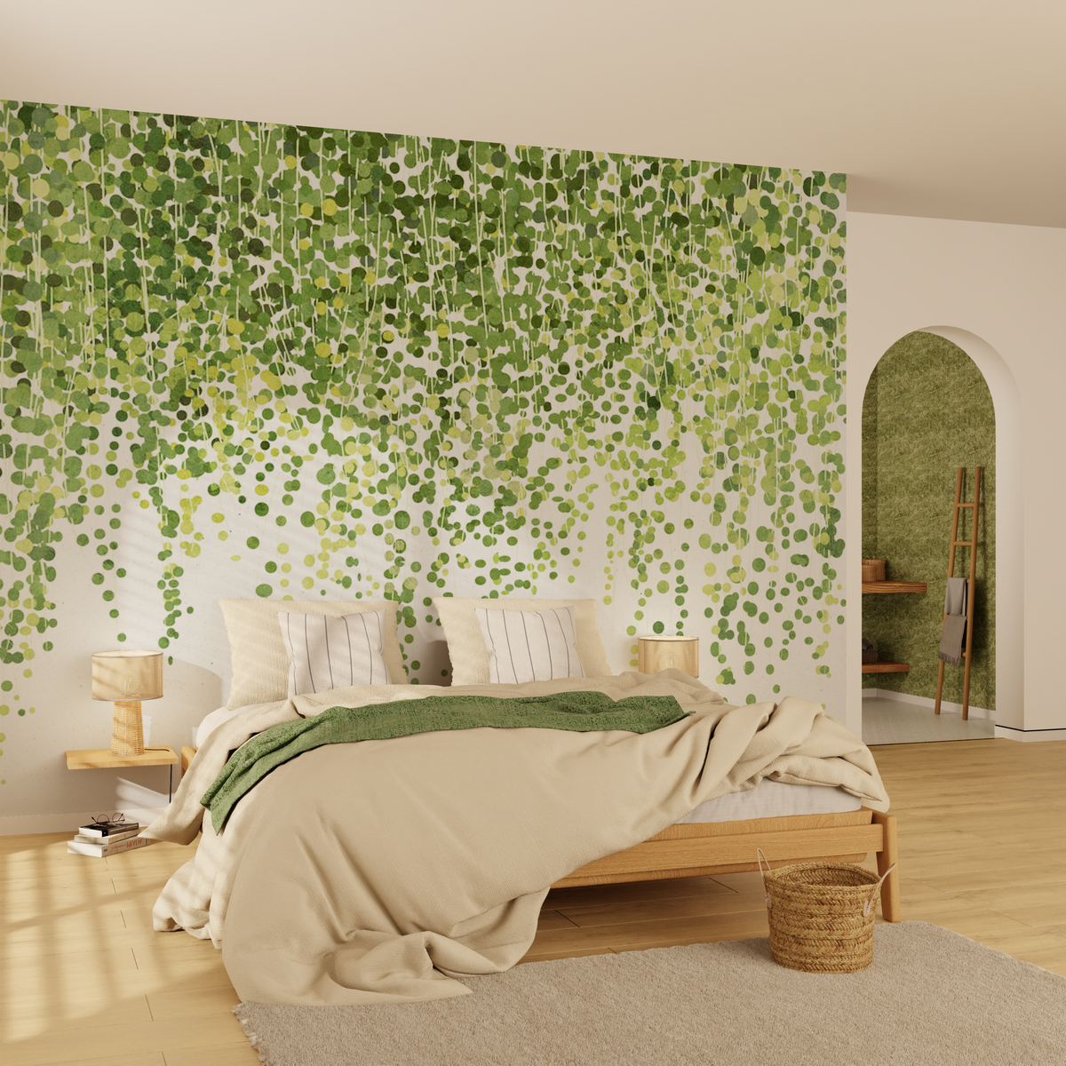 Papier peint panoramique XL Lierra Vert feuille Satiné