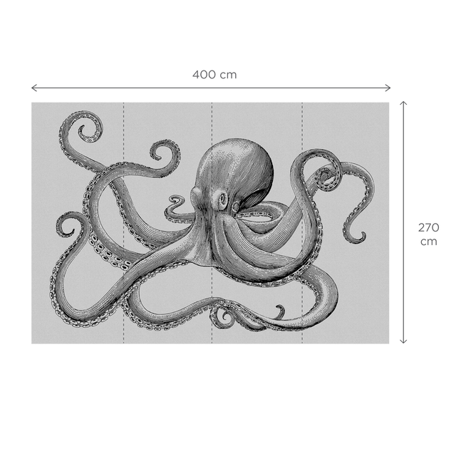 Papier peint panoramique XL POLPO 400 x 270 cm gris perle et noir