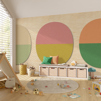 Papier peint panoramique XL Ovaline Rose bonbon et vert pistache Satiné