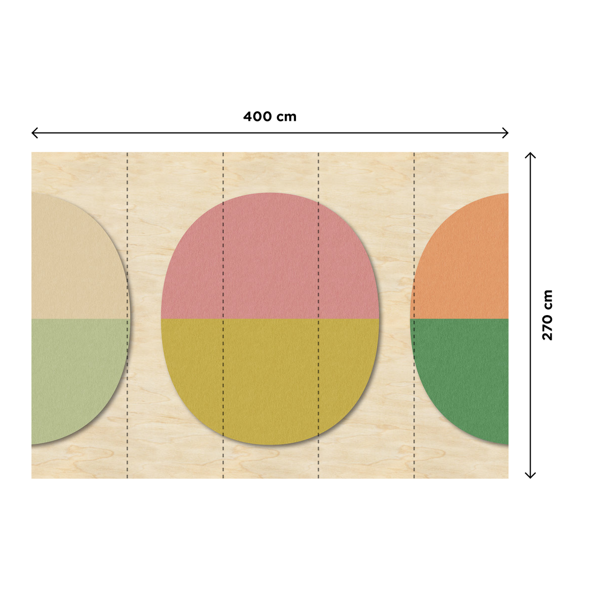 Papier peint panoramique XL Ovaline Rose bonbon et vert pistache Satiné