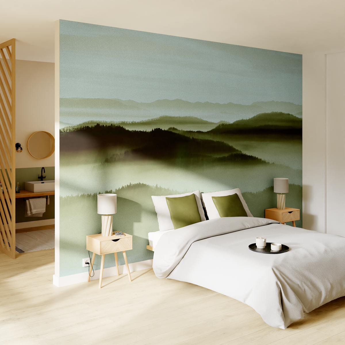 Papier peint panoramique XL Denali Vert olive Satiné