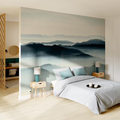 Papier peint panoramique XL Denali Bleu dilué Satiné