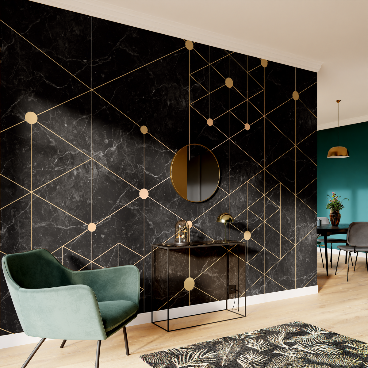 Papier peint panoramique XL Myrama Noir Satiné