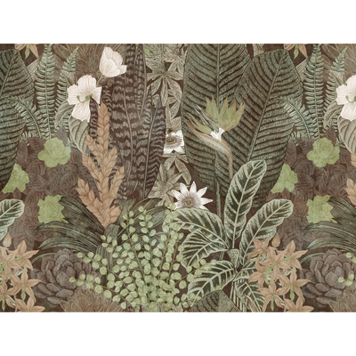 Papier peint panoramique XL Botanica Kaki et chocolat au lait Satiné