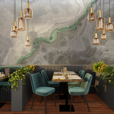 Papier peint panoramique XXL Marmor Gris perle et jade Satiné