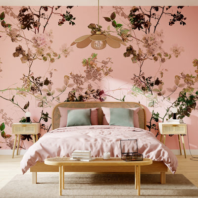 Papier peint panoramique XXL Flowerfull Rose clair Satiné