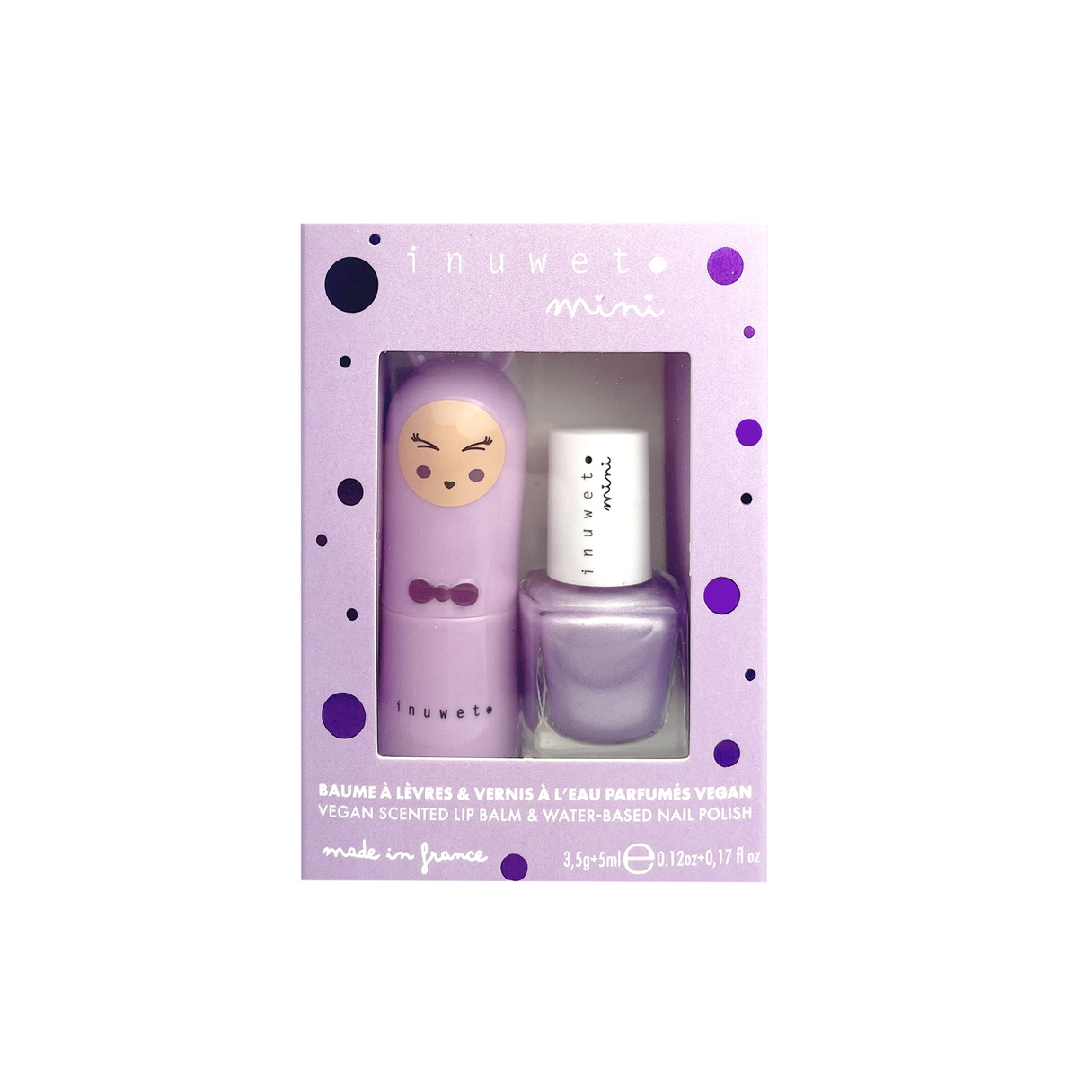 INUWET Coffret cosmétique Duo baume à lévre et vernis à ongle Mauve Guimauve/myrtille 8,5G