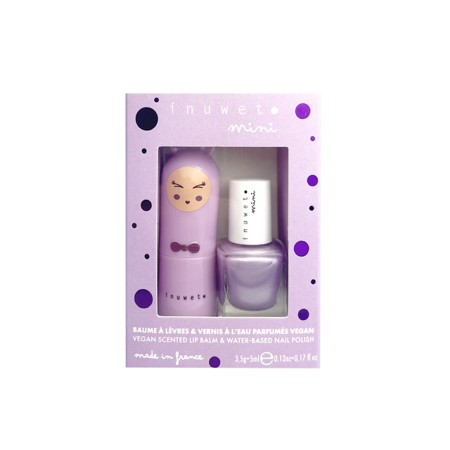 Inuwet Coffret cosmétique DUO BAUME À LÉVRE ET VERNIS À ONGLE Guimauve/Myrtille mauve