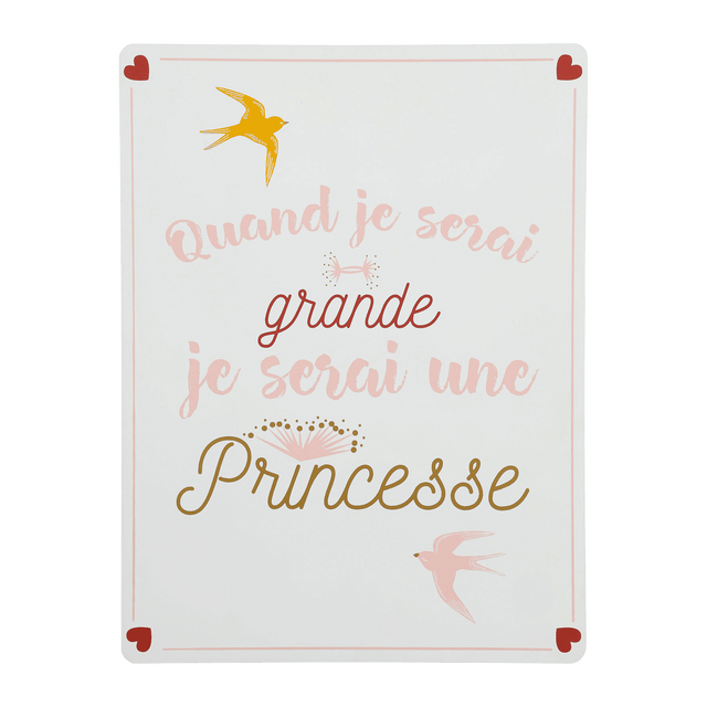 Plaque murale en bois PRINCESSE coloris blanc