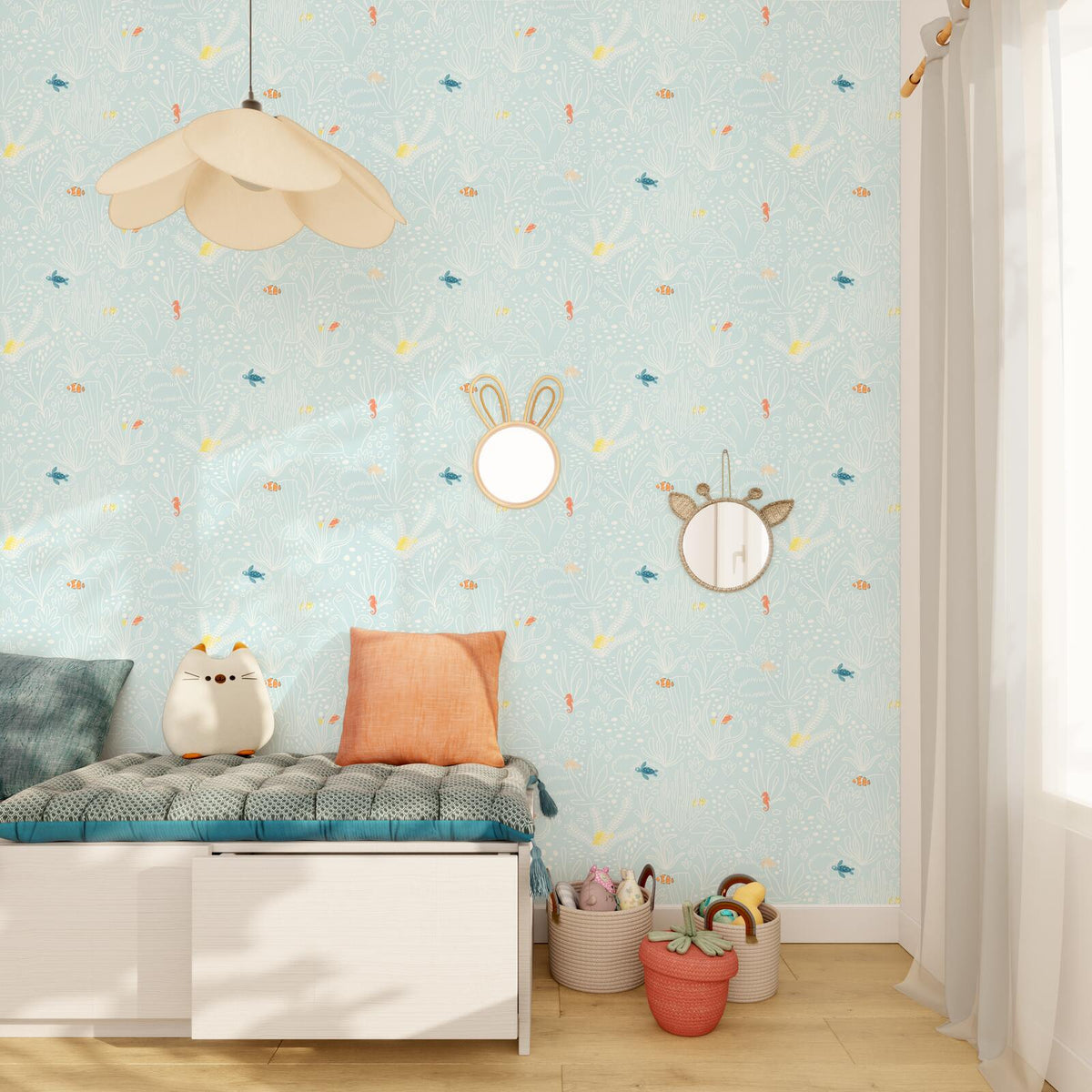 4MURS Papier peint intissé Oceania Bleu clair