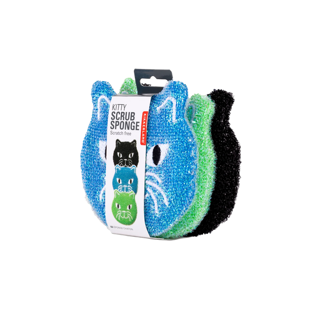 Kikkerland Eponge CHAT coloris Vert, noir, bleu